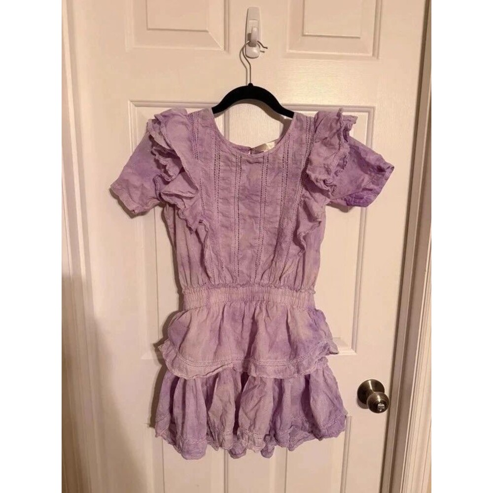 LoveShackFancy Natasha Purple Lavender Hand-Dye Lace Ruffle Mini Dress Small